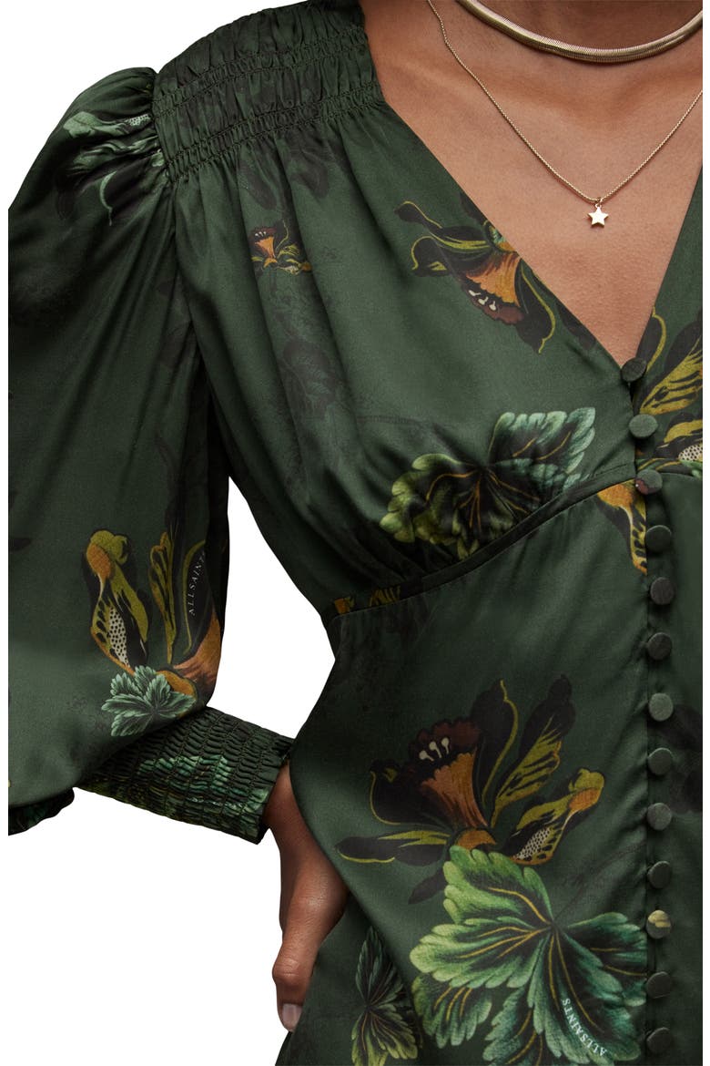 Auden Lilly Floral Long Sleeve Satin Minidress, Alternate, color, FOREST GREEN