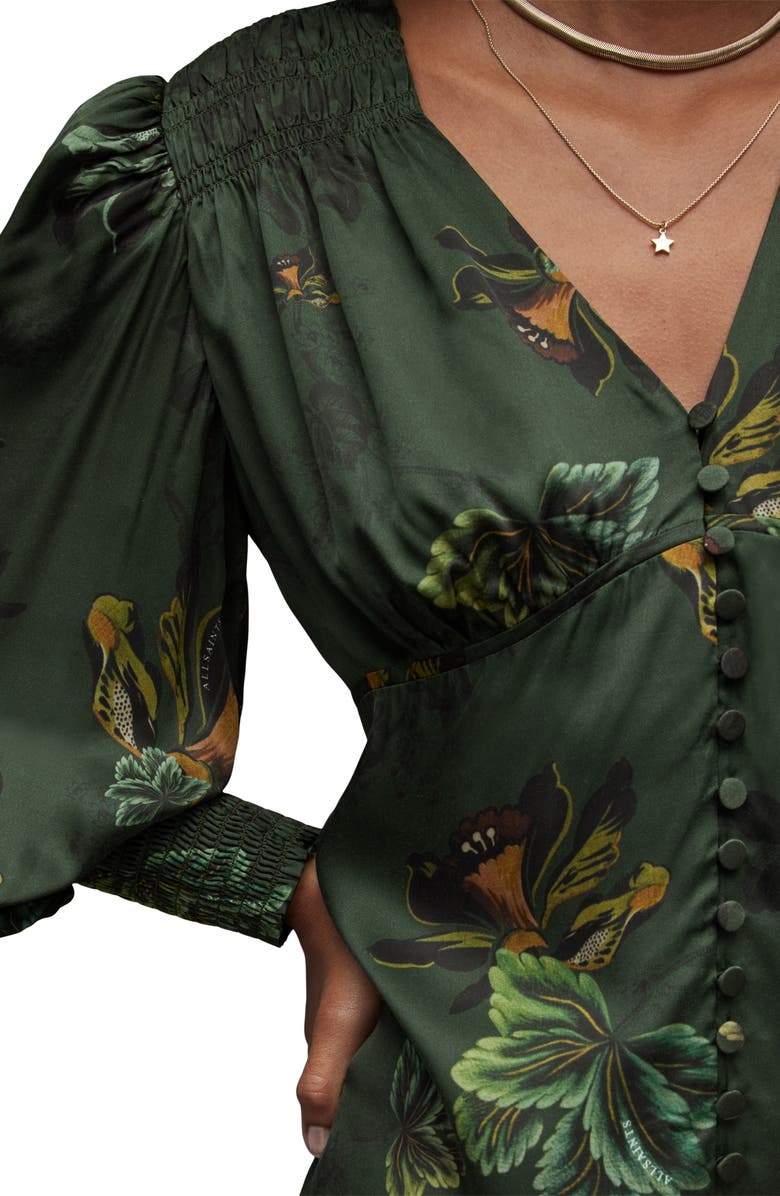 AllSaints Auden Lilly Floral Long Sleeve Satin Minidress, Alternate, color, 