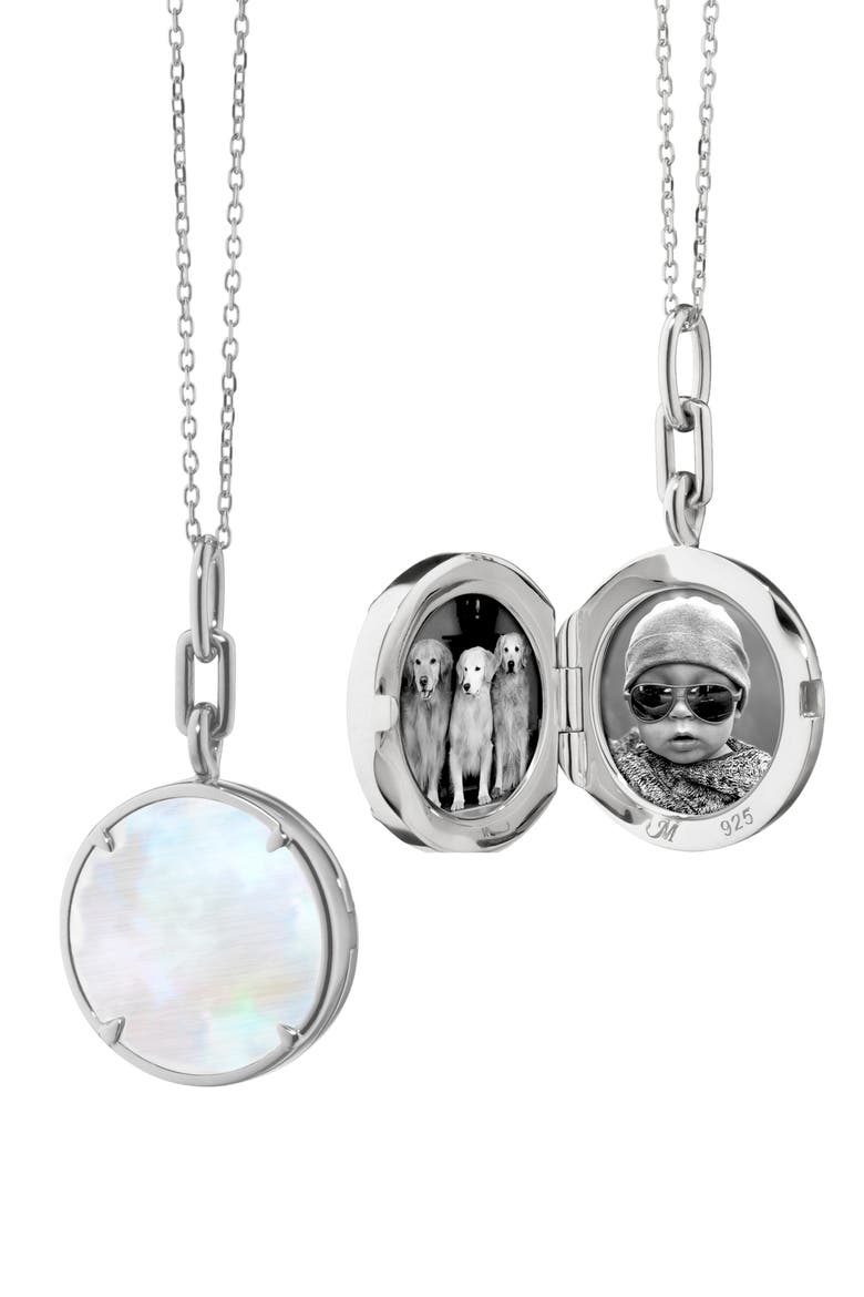 Brooke Slim Mother-of-Pearl & Sterling Silver Locket Necklace, Alternate, color, SILVER