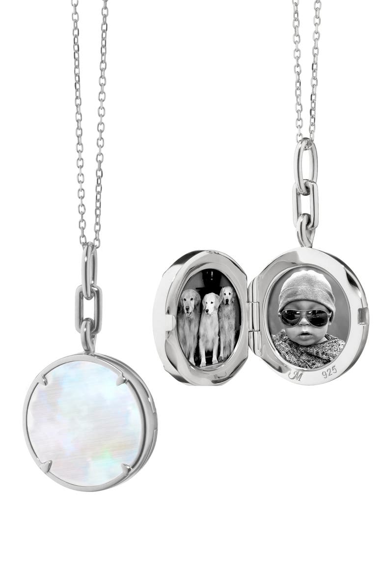 Monica Rich Kosann Brooke Slim Mother-of-Pearl & Sterling Silver Locket Necklace, Alternate, color, Silver