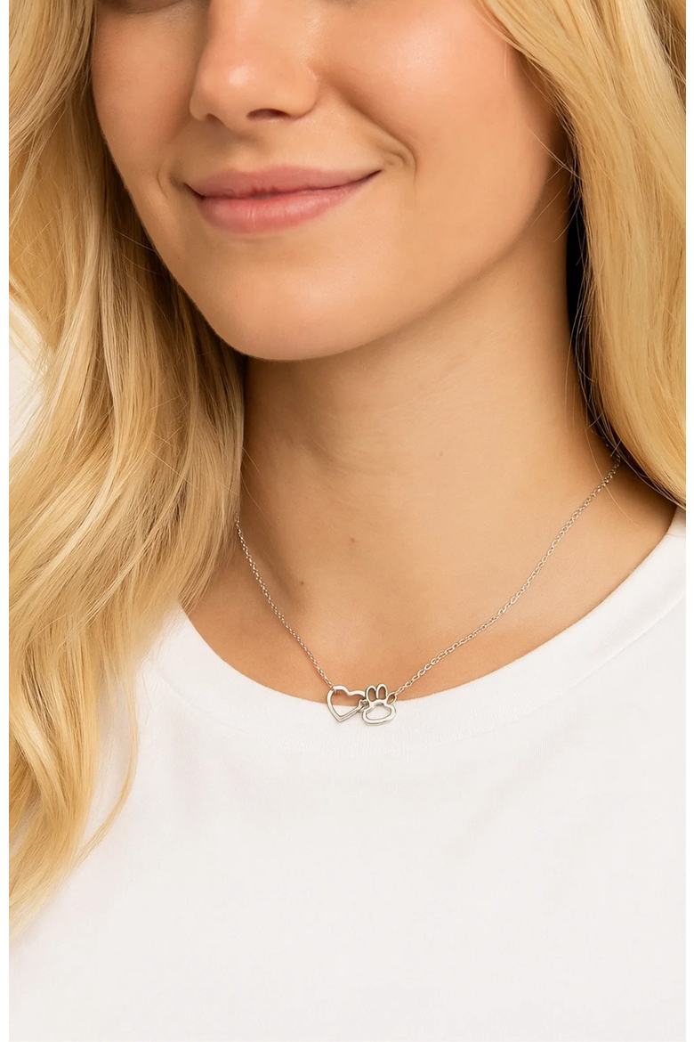 HeartPaws 18K Gold Plated Heart and Paw Necklace, Alternate, color, Silver
