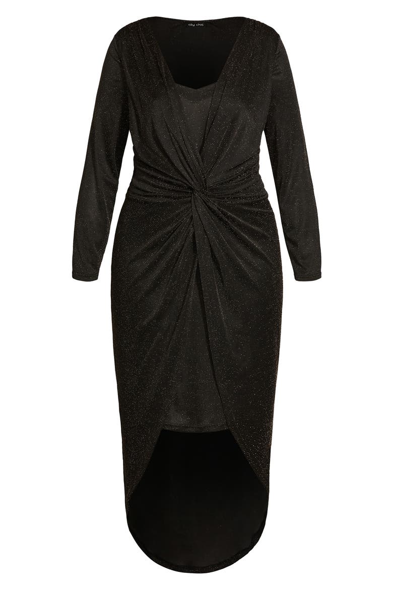 Kaitlyn Metallic Long Sleeve High-Low Maxi Dress, Alternate, color, BLACK