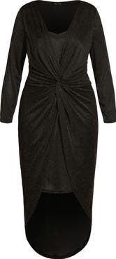 City Chic Kaitlyn Metallic Long Sleeve High-Low Maxi Dress