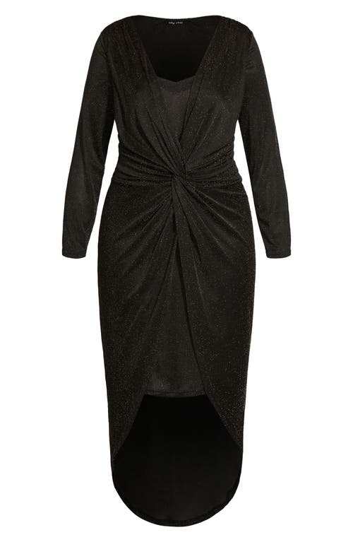 City Chic Kaitlyn Metallic Long Sleeve High-low Maxi Dress In Black