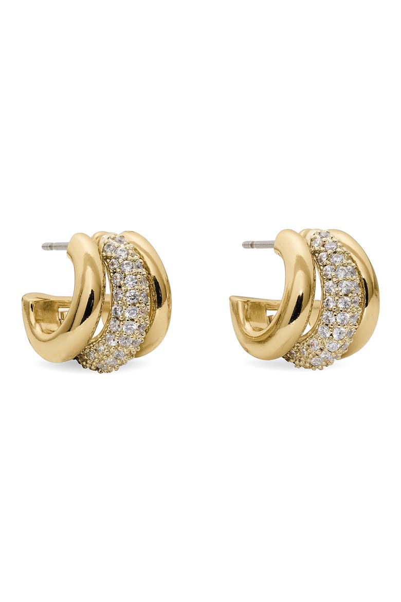 tiny twinkles trio pavé huggie hoop earrings, Main, color, CLEAR/ GOLD
