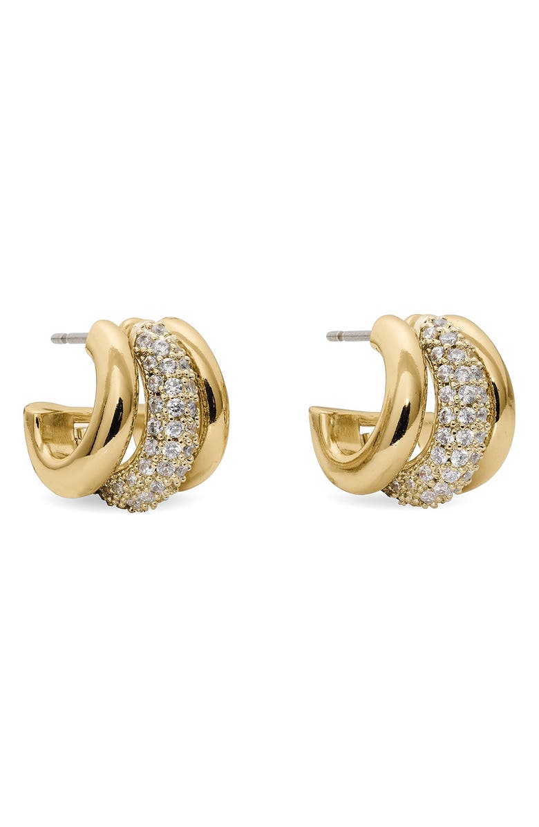 Kate Spade New York tiny twinkles pavé trio huggie hoop earrings, Main, color, Clear/ Gold