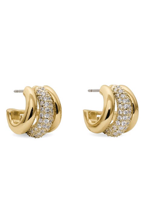 tiny twinkles pavé trio huggie hoop earrings