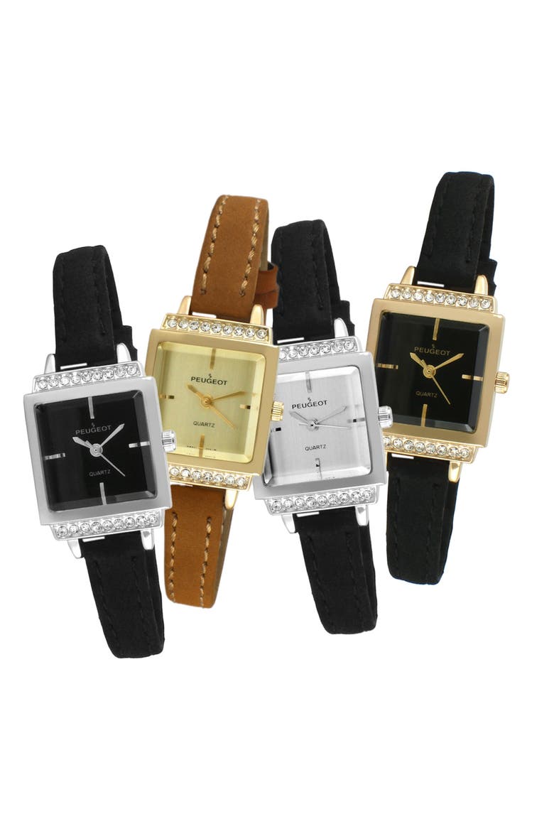 Small Face Crystal Bezel Suede Watch- 22MM, Alternate, color, Black