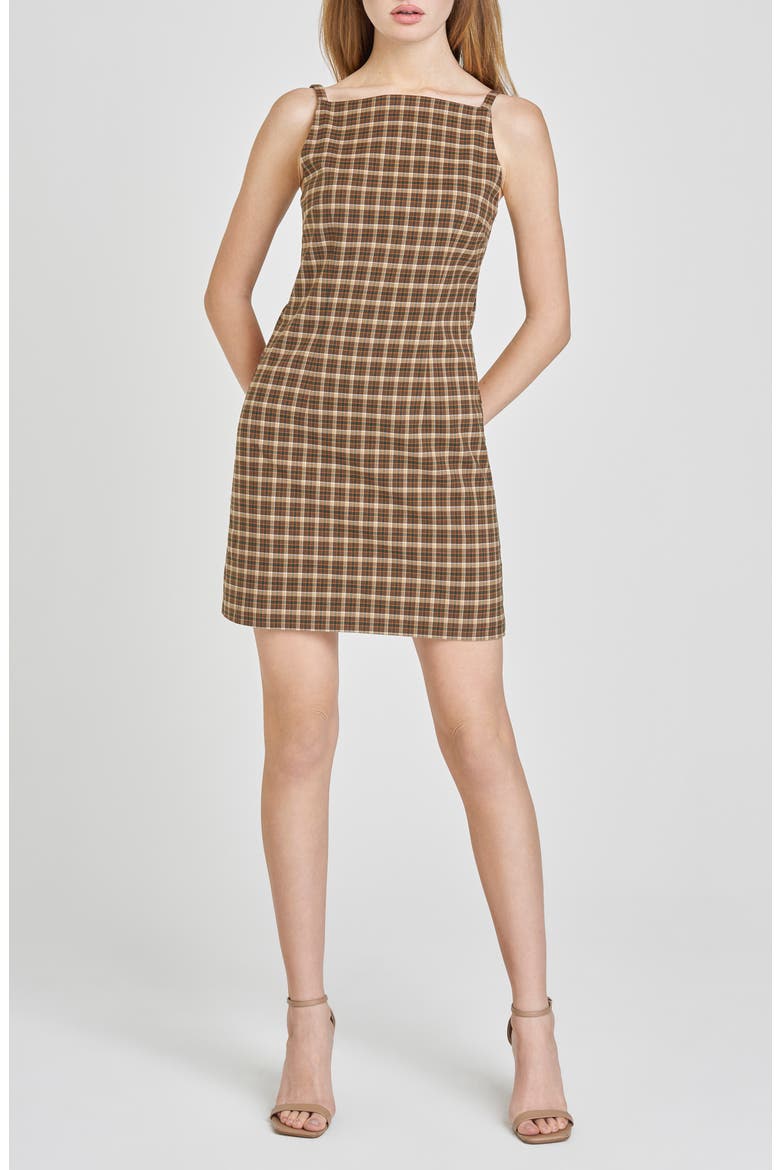 Hallie Plaid Sheath Minidress, Main, color, BROWN PLAID