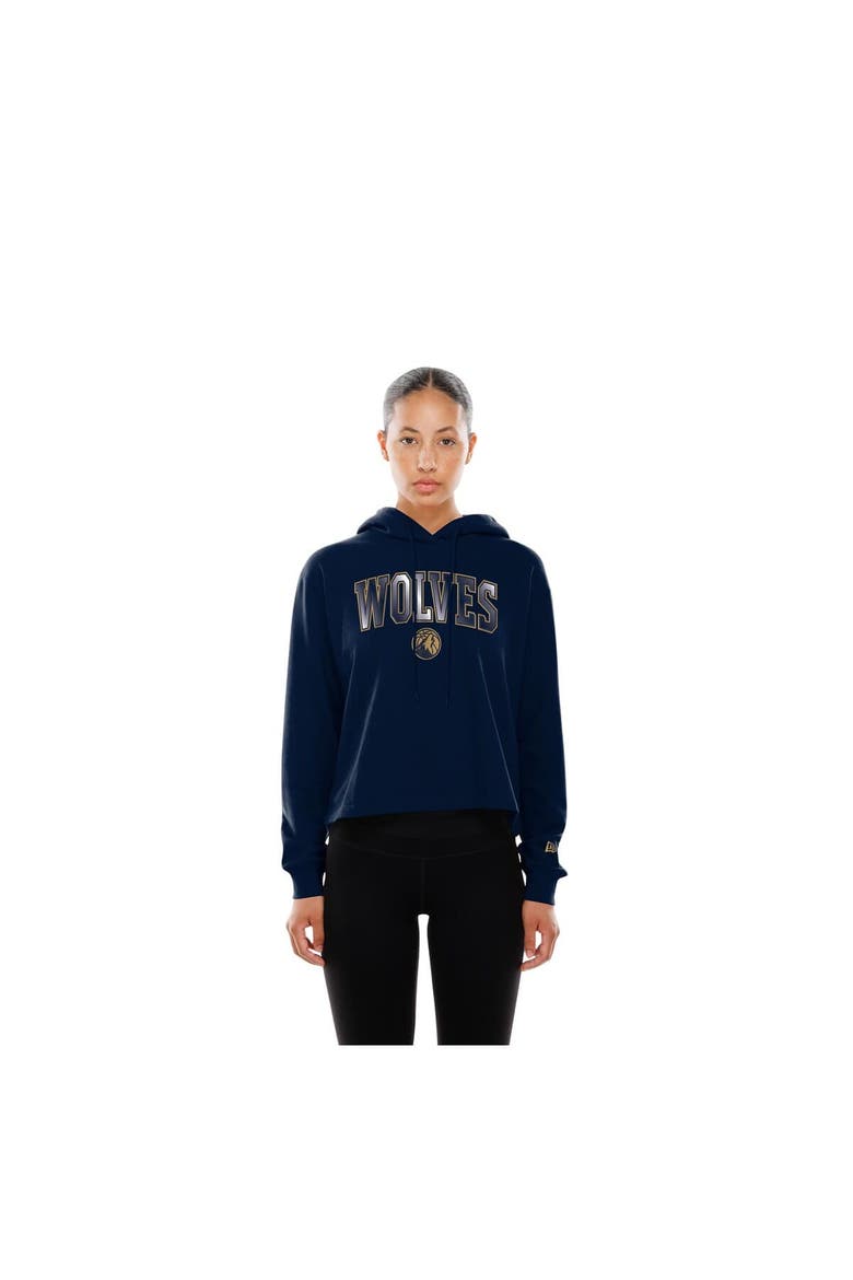 Women's New Era Navy Minnesota Timberwolves Glam Game Open Back Hoodie, Alternate, color, Navy