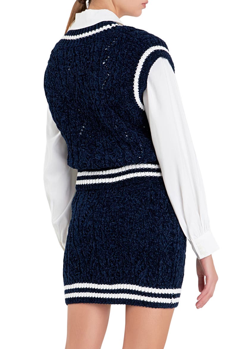 Stripe Trim Chenille Sweater Vest, Alternate, color, NAVY/ WHITE