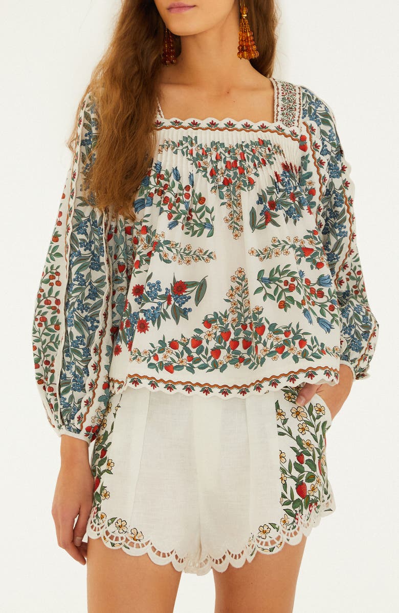 FARM Rio Fruit Beauty Scarf Long Sleeve Top, Main, color, Off-White