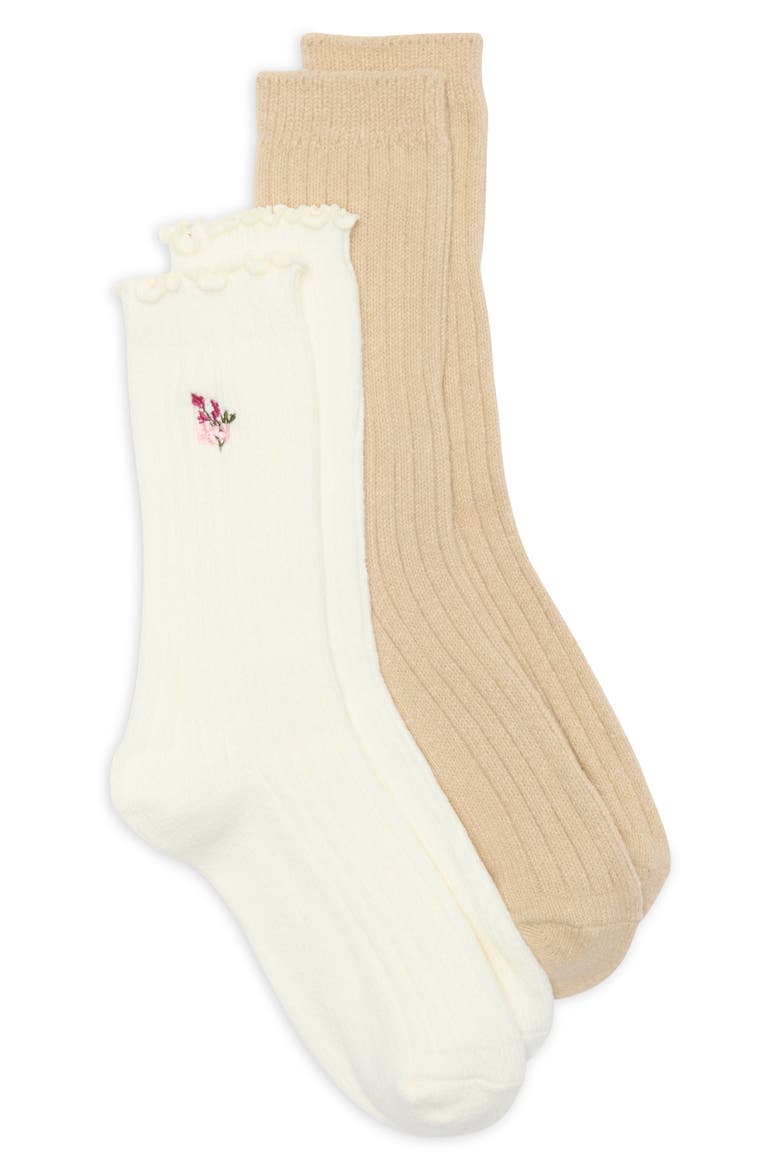 2-Pack Wild Flower Assorted Crew Socks, Main, color, IVORY MULTI