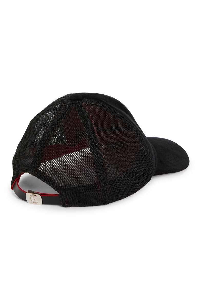 Aliochitto Monogram Logo Velvet Trucker Hat, Alternate, color, BLACK