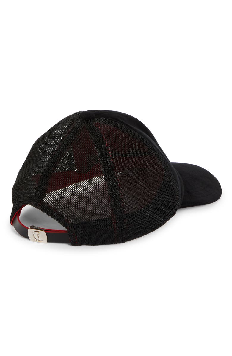 Christian Louboutin Aliochitto Monogram Logo Velvet Trucker Hat, Alternate, color, Black