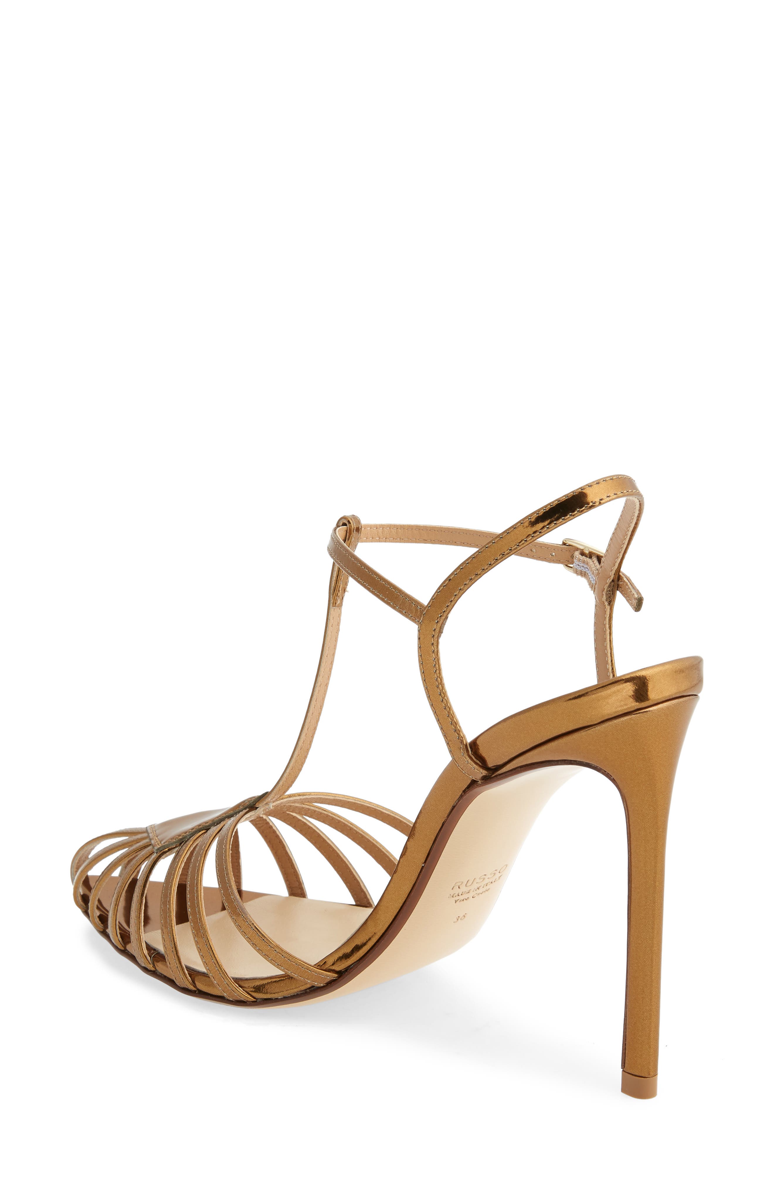 Francesco Russo T-Strap Metallic Stiletto Pump, Alternate, color, 