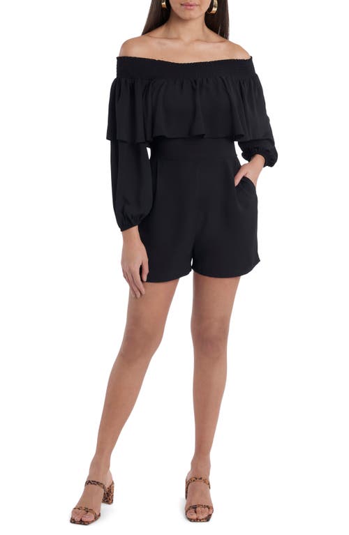 1.STATE Off-the-Shoulder Long Sleeve Romper in Rich Black  product