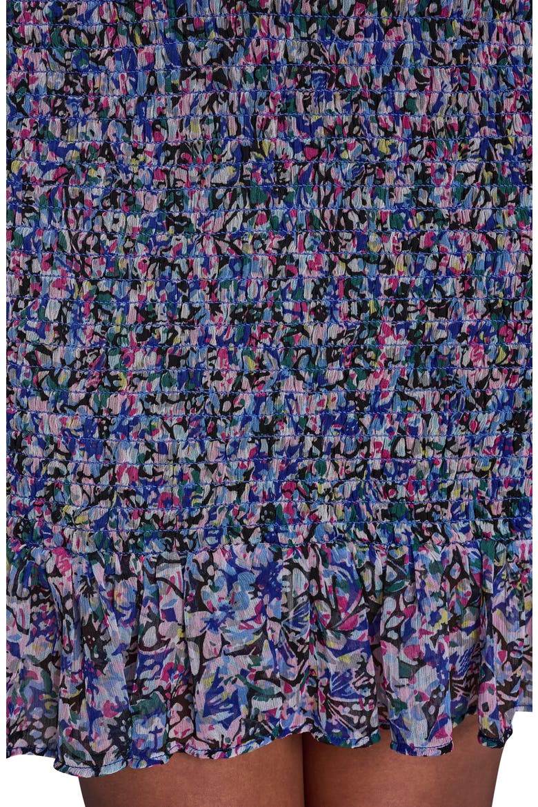 Floral Smocked Chiffon Minidress, Alternate, color, BLUE MULTI