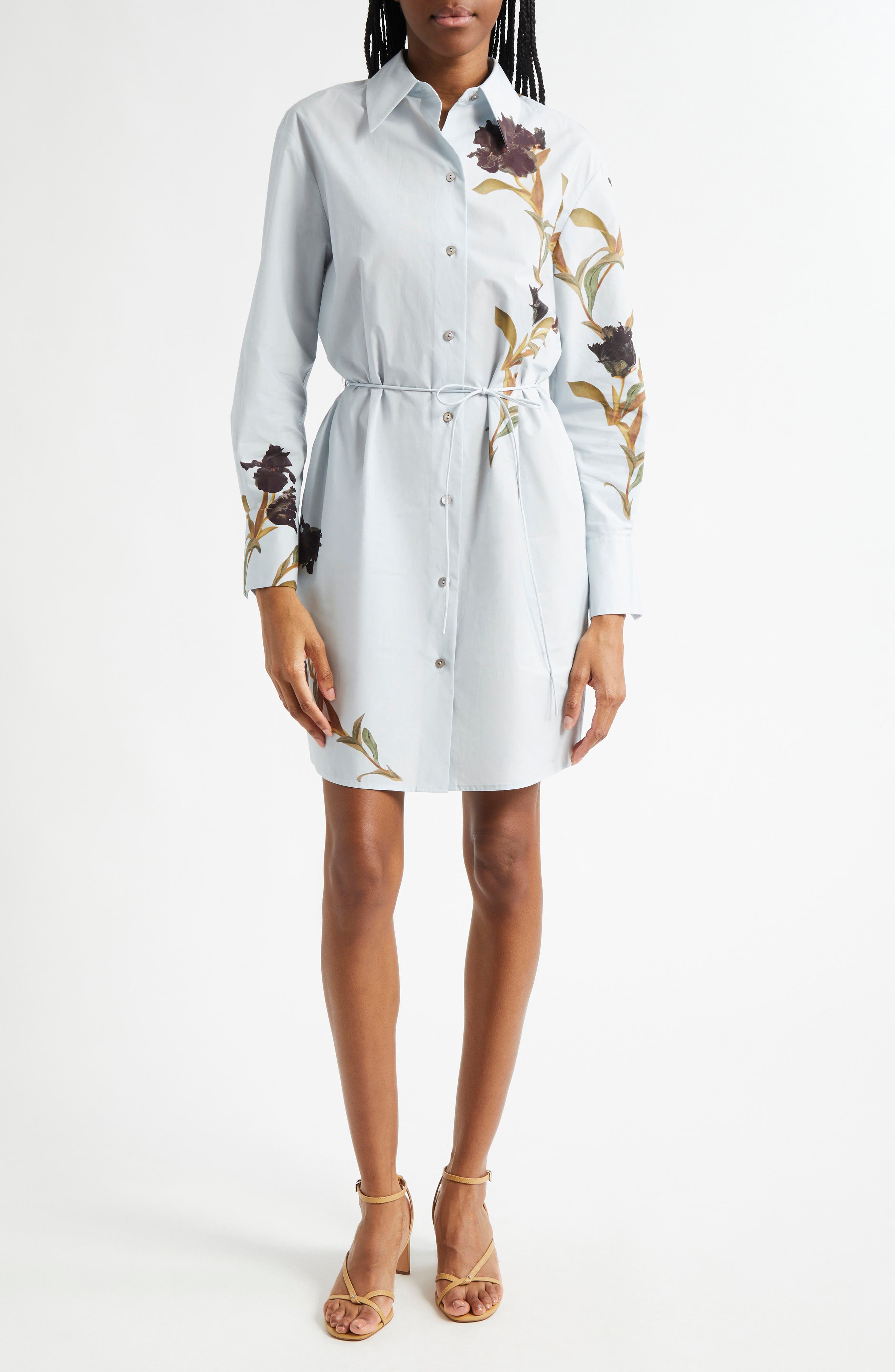 Vince Placed Black Iris Long Sleeve Cotton Shirtdress