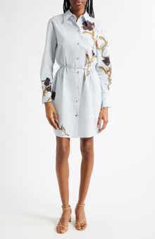Vince Placed Black Iris Long Sleeve Cotton Shirtdress