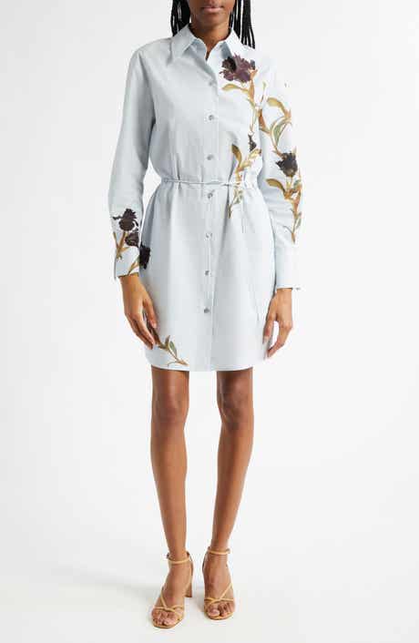Vince Placed Black Iris Long Sleeve Cotton Shirtdress