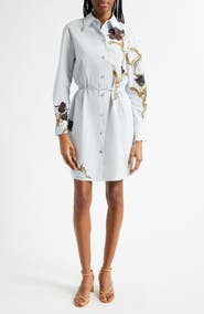 Vince Placed Black Iris Long Sleeve Cotton Shirtdress