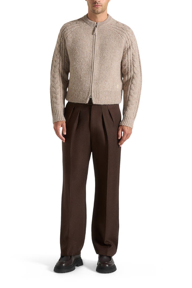 Gaby Speckled Cable Knit Zip Cardigan, Alternate, color, Taupe
