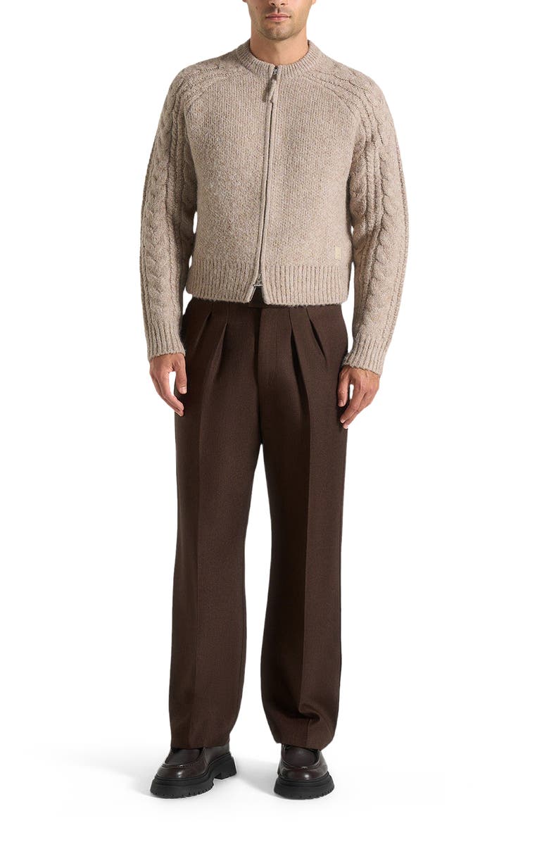 Manière De Voir Gaby Speckled Cable Knit Zip Cardigan, Alternate, color, Taupe