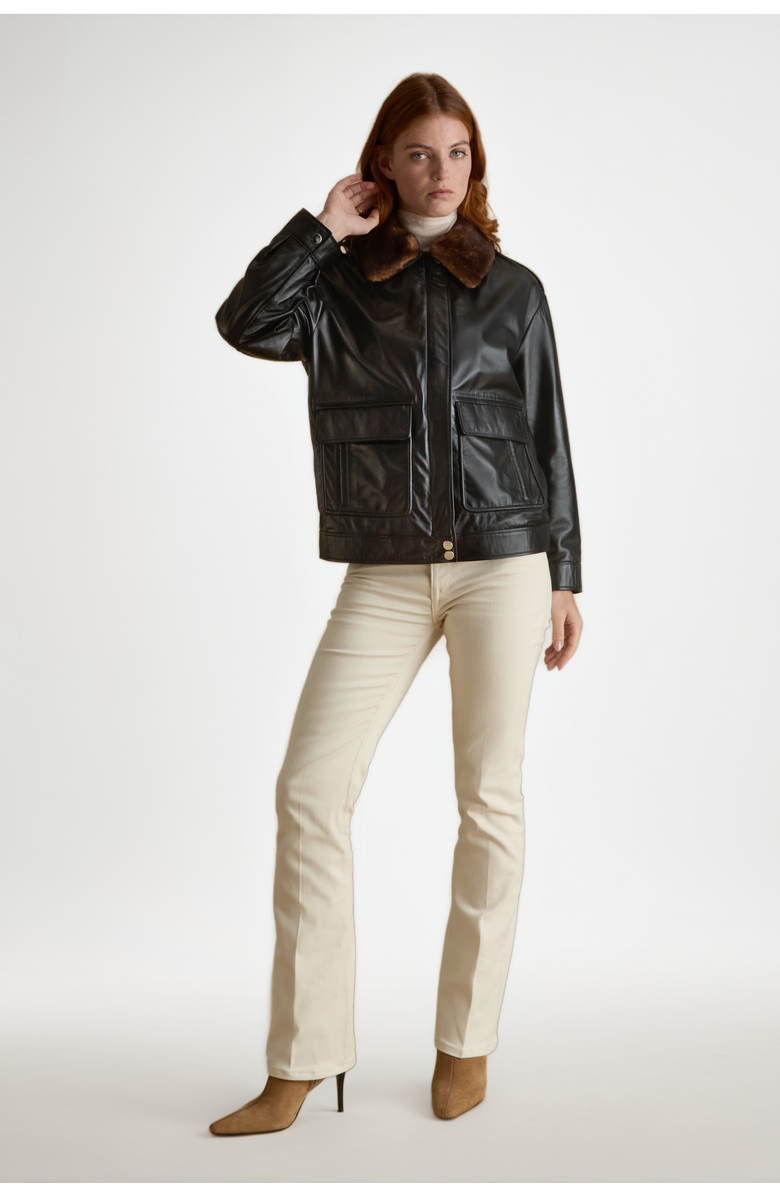 FURNIQ UK LLC Alma Leather Jacket, Alternate, color, Black