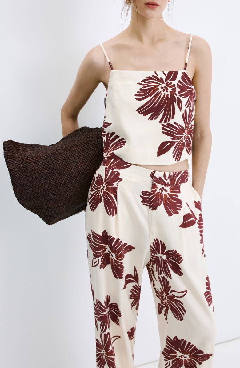 MANGO Pleated Print Straight Leg Pants, Alternate, color, Ecru
