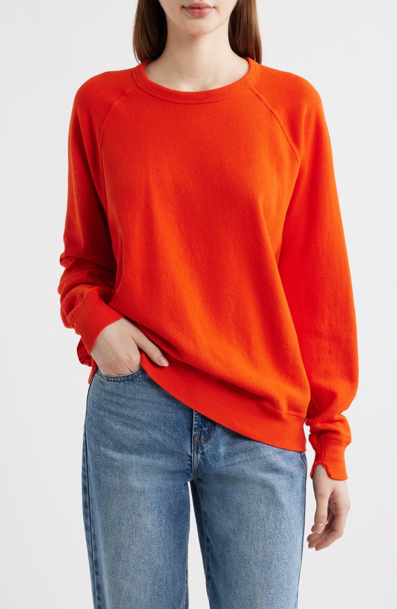THE GREAT. College French Terry Sweatshirt, Main, color, Persimmon