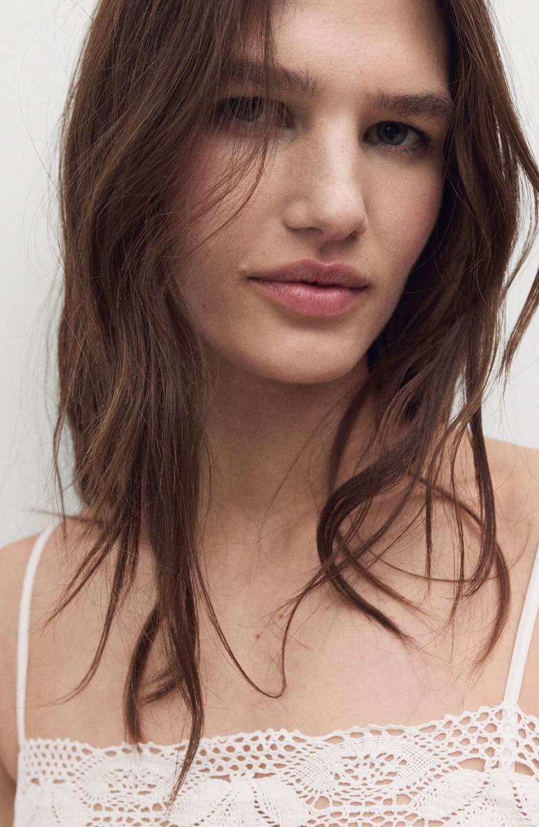 MANGO Lace Trim Cotton Nightgown, Alternate, color, White