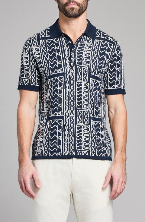 Geo Stitch Cotton Sweater Polo