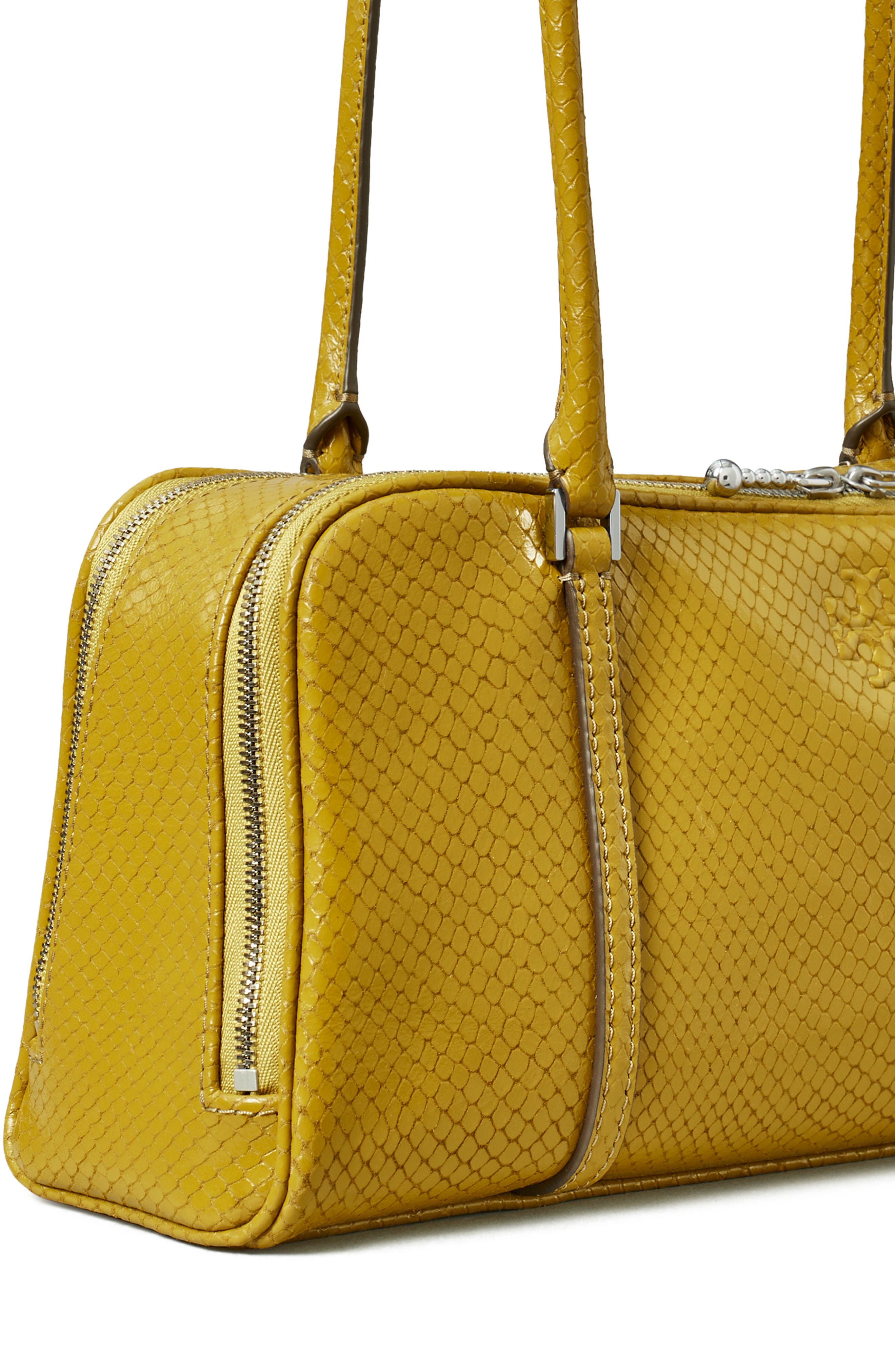 Tory Burch Marshmallow Croc Embossed LeatherShoulder Bag, Alternate, color, Island Palm