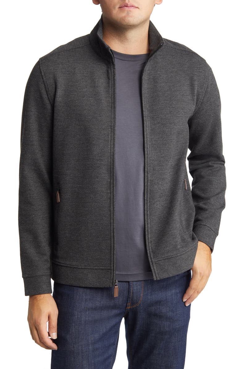 Johnston & Murphy Men's Brushed Bird's Eye Full Zip Jacket, Main, color, 
