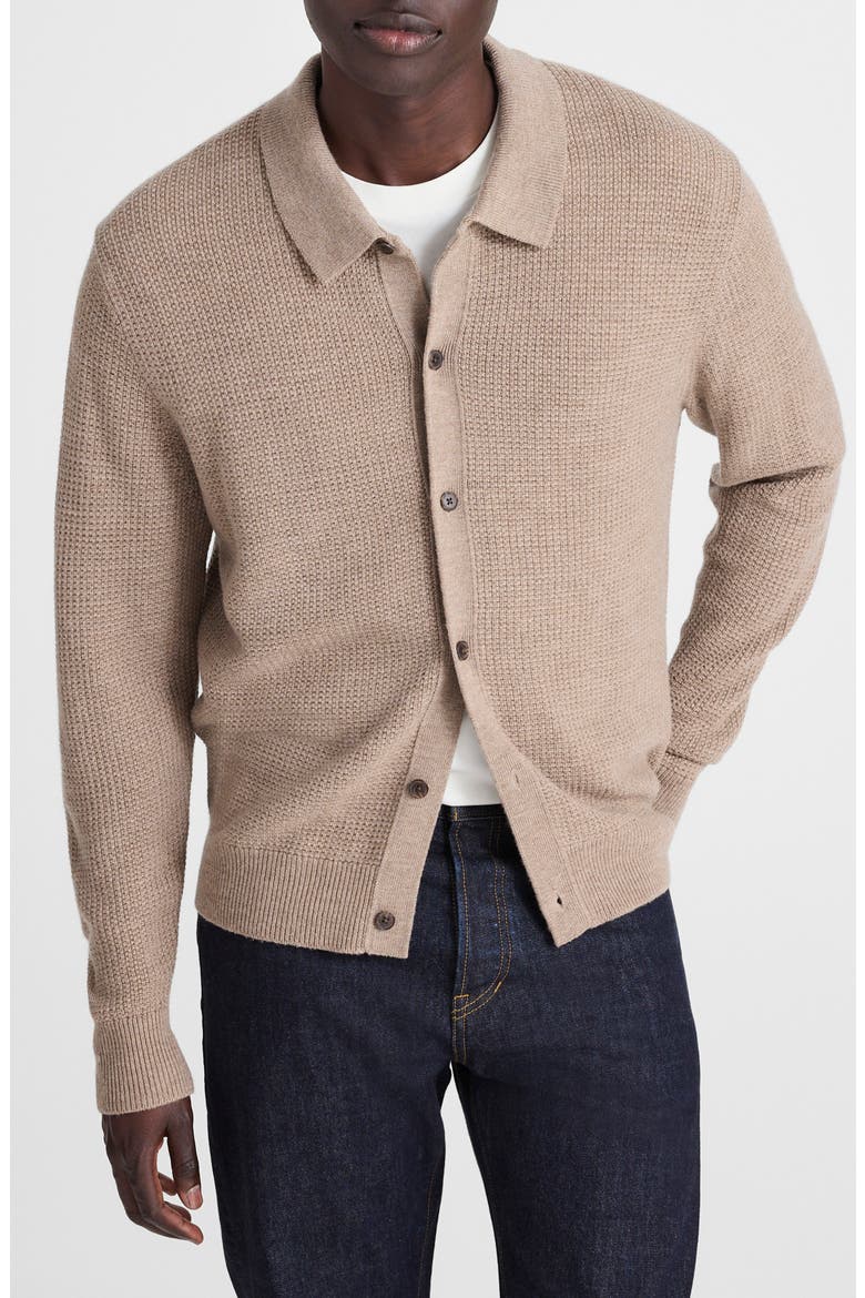 Merino Wool Collared Cardigan, Main, color, HEATHER BROWN
