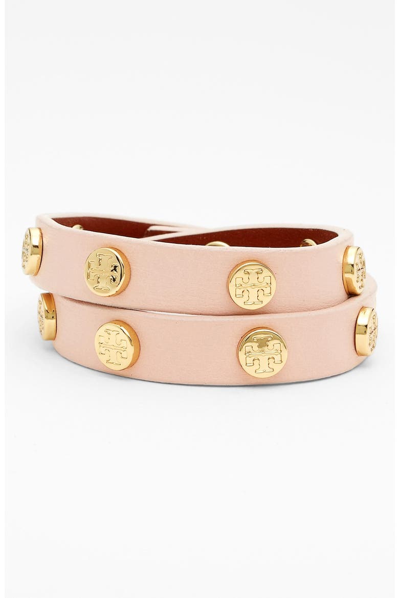 Logo Leather Wrap Bracelet, Main, color, WARM ANTELOPE/ GOLD