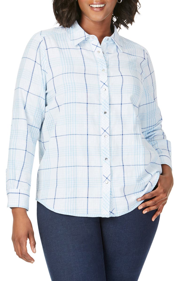 Foxcroft Rhea Reversible Dual Pattern Plaid Cotton Shirt, Main, color, 