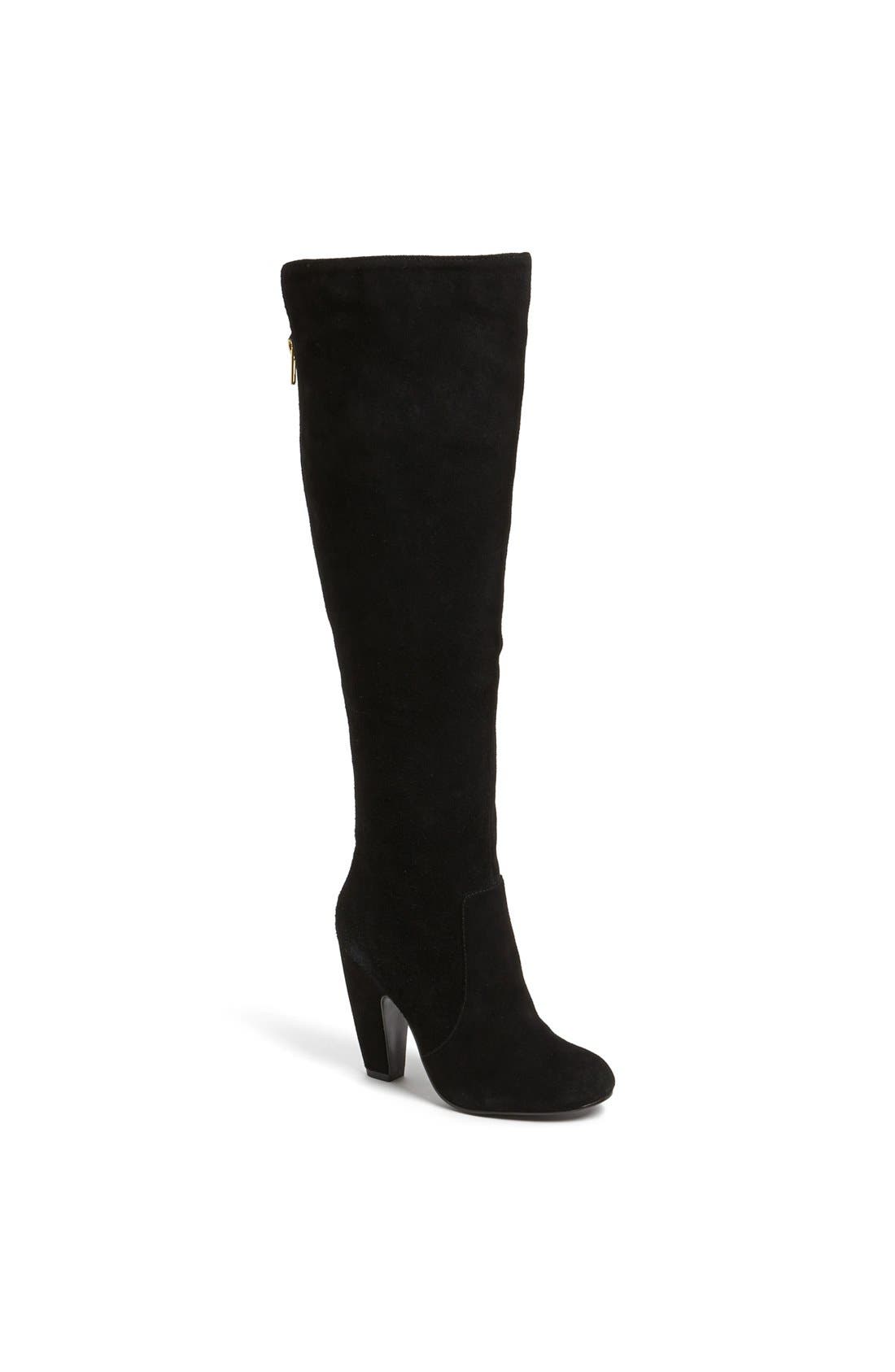 'Priscila' Knee High Suede Boot, Main, color, BLACK SUEDE
