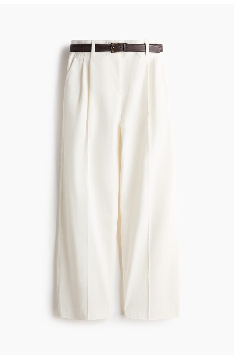 H&M Belted Cotton Chinos, Main, color, Cream