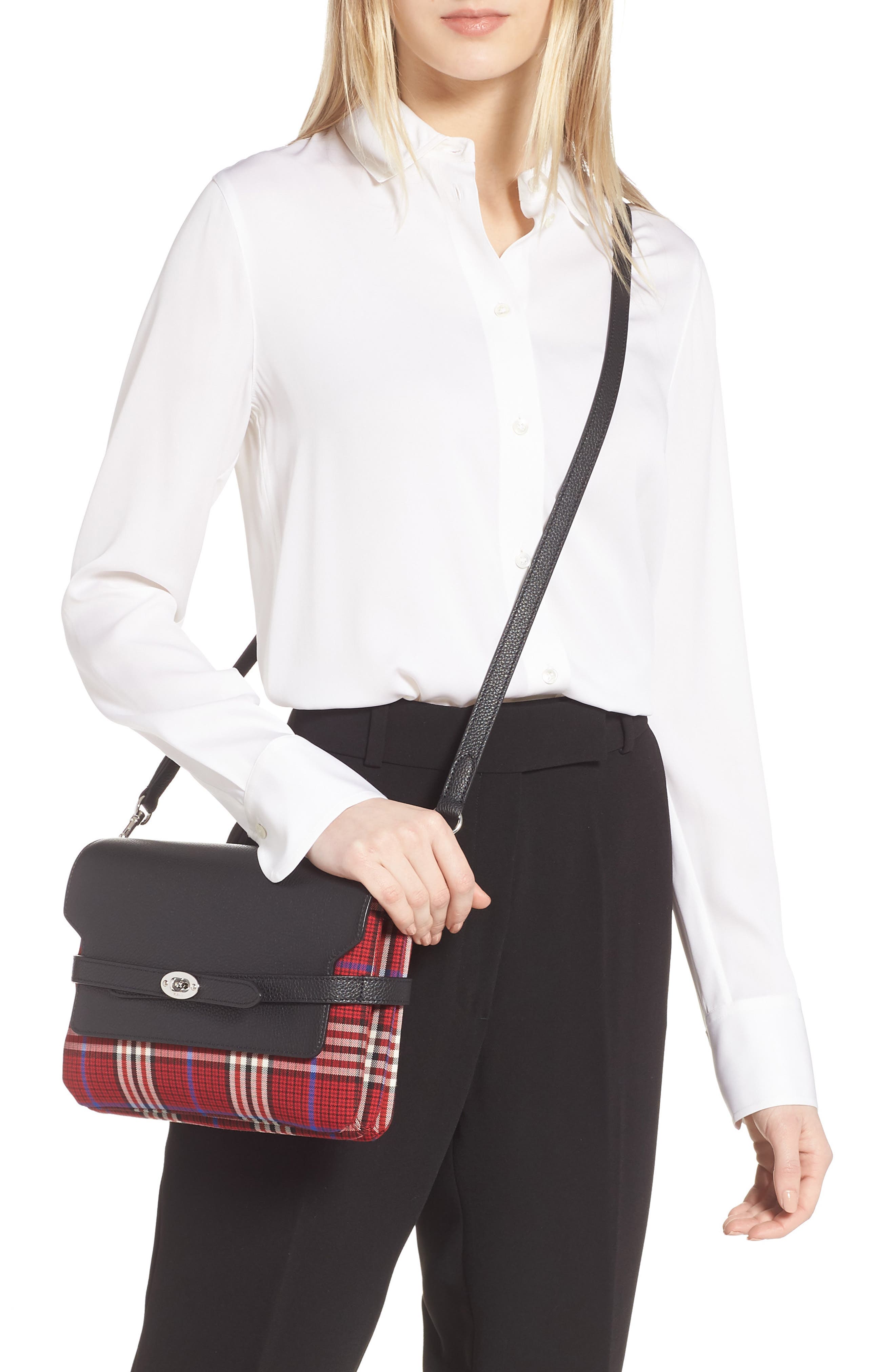 Mulberry Bayswater Leather & Plaid Crossbody Bag, Alternate, color, 