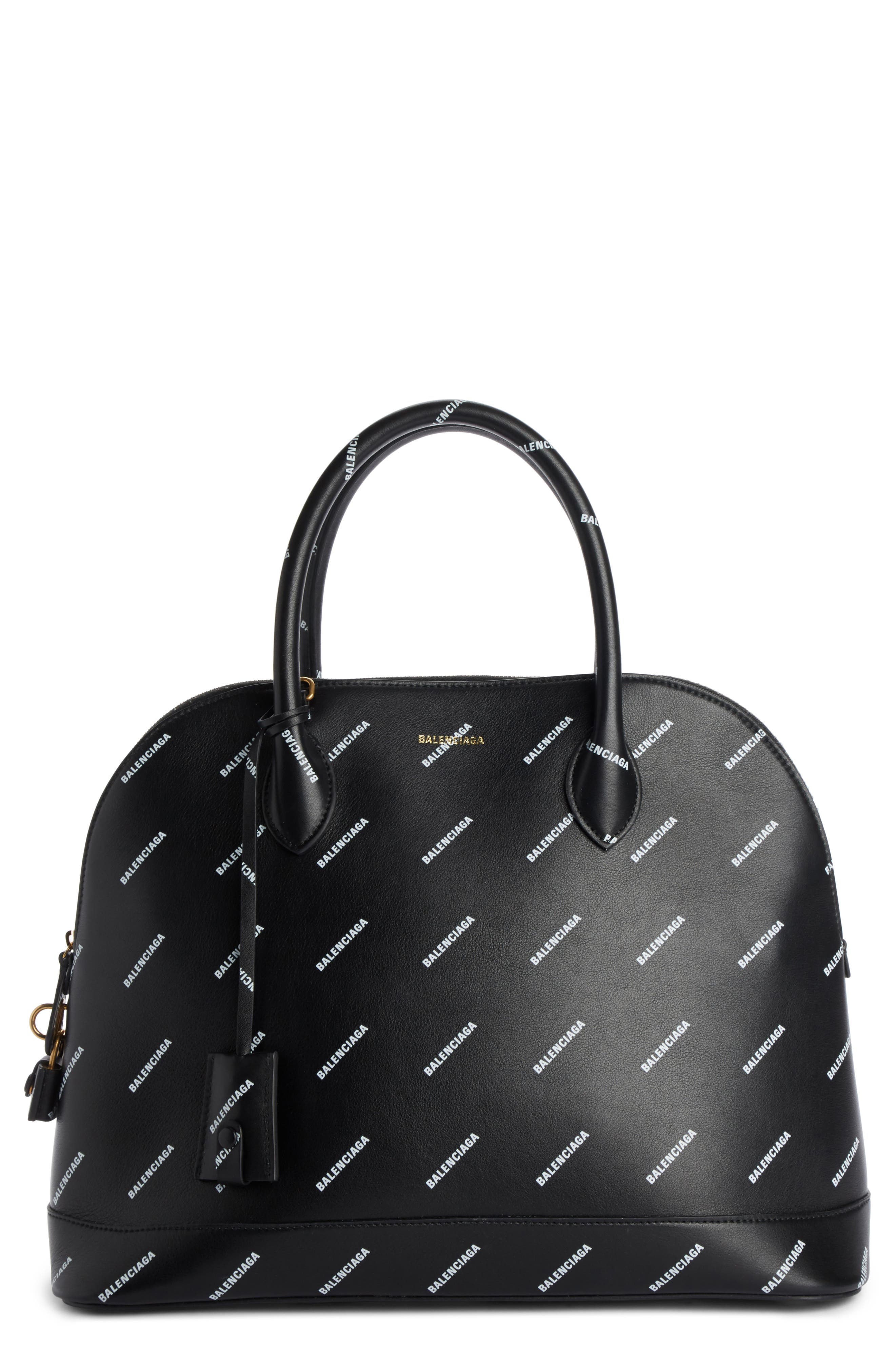 Balenciaga Allover Logo Leather Dome Satchel, Main, color, 