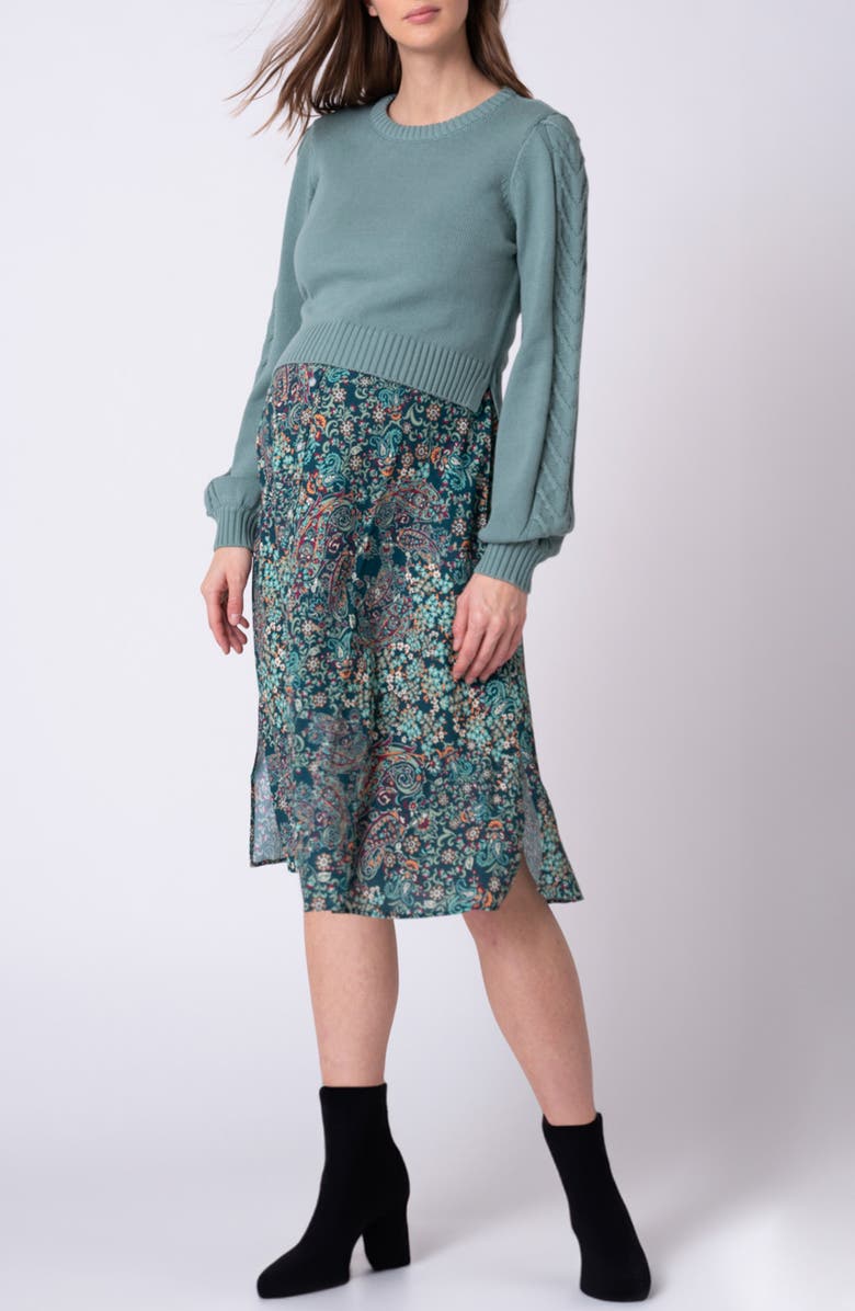 Seraphine Floral Paisley Dress & Sweater Maternity/Nursing Set, Main, color, 