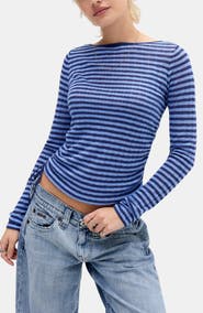 BDG Urban Outfitters Stripe Side Ruched Sheer Knit Top