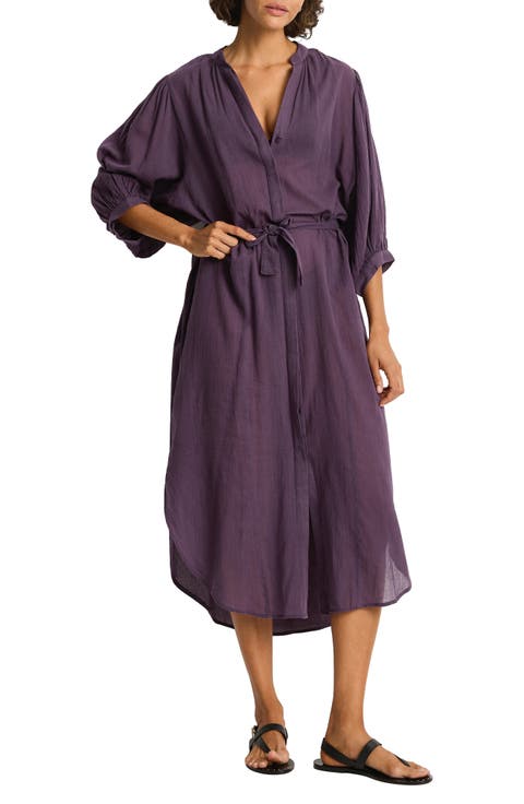 Salt Boho Semisheer Cotton Cover-Up Shirtdress