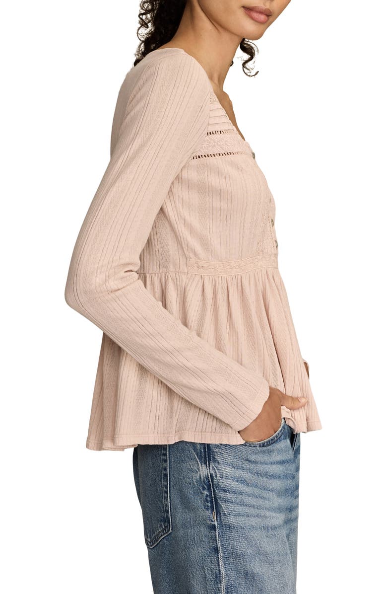 Lucky Brand Embroidered Long Sleeve Peplum Top, Alternate, color, Sepia Rose