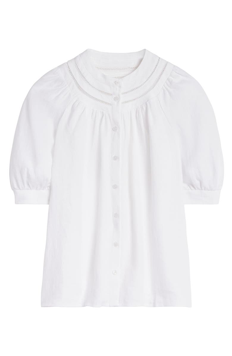 Boden Linen Lace Inset Button-Up Shirt, Alternate, color,