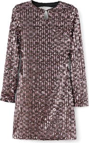 MANGO TEEN Sequin Long Sleeve Open Back Cocktail Minidress