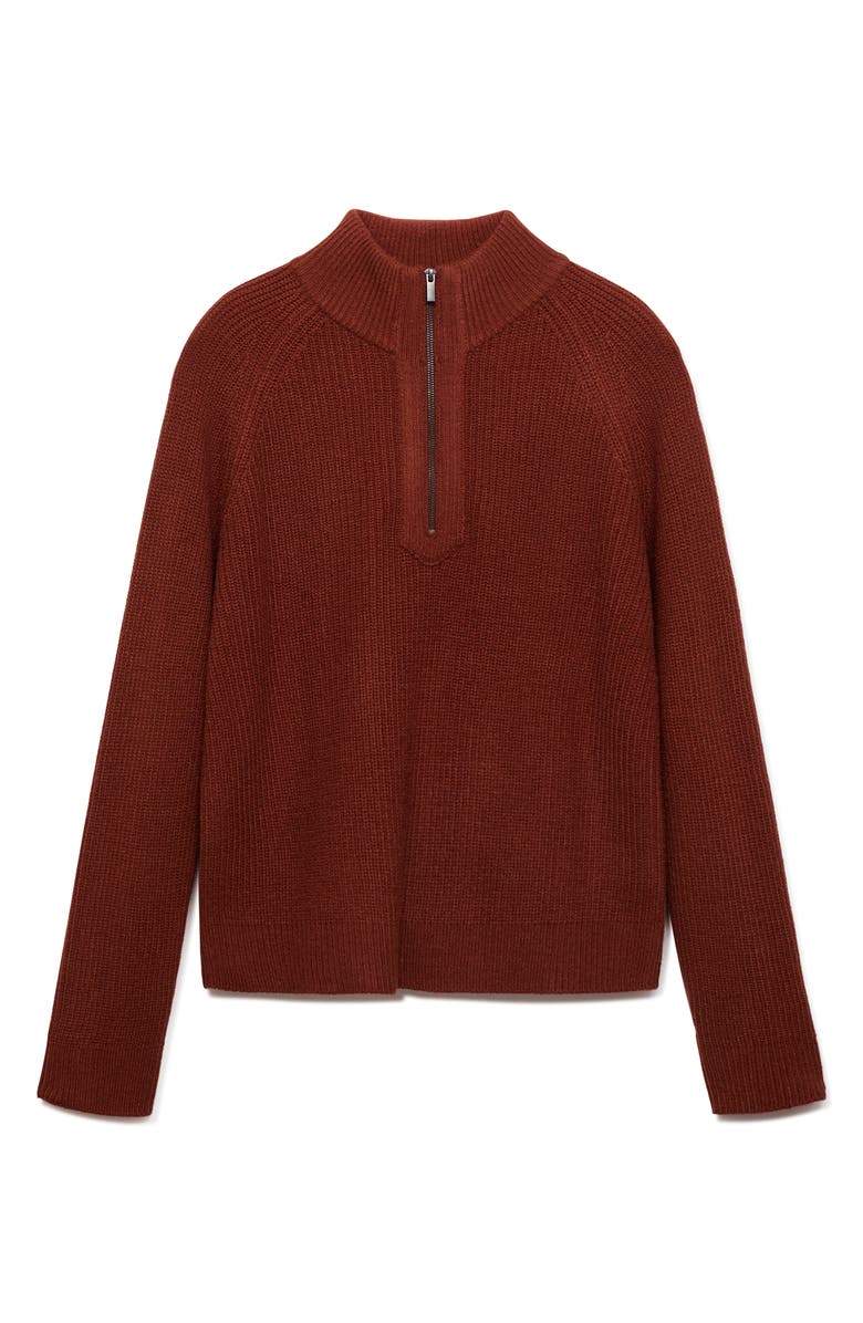 MANGO Perkins Ribbed Quarter Zip Sweater, Alternate, color, 