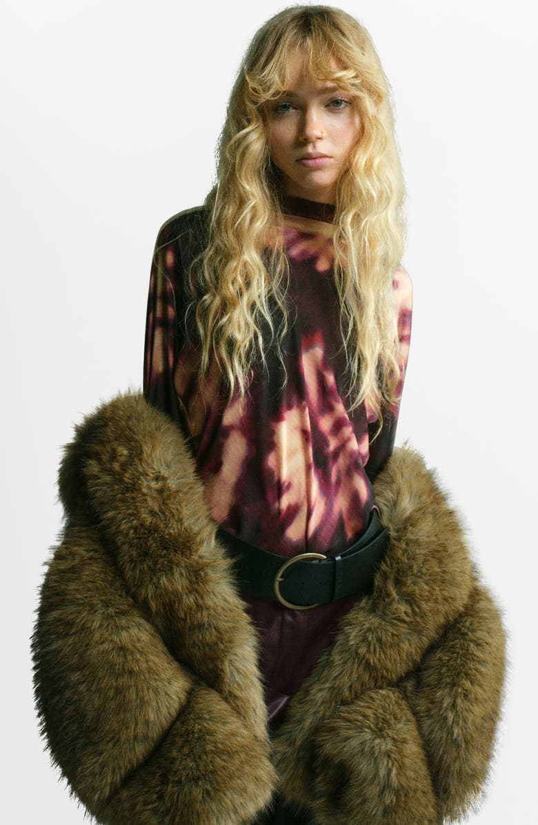 MANGO Tie Dye Mock Neck Top, Alternate, color, Burgundy